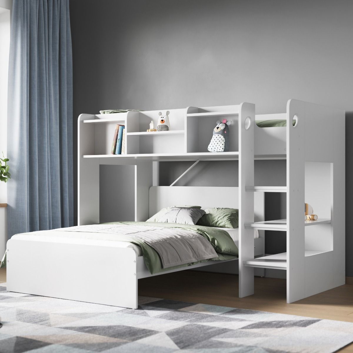 Flair Wizard L Shaped Triple Bunk Bed White