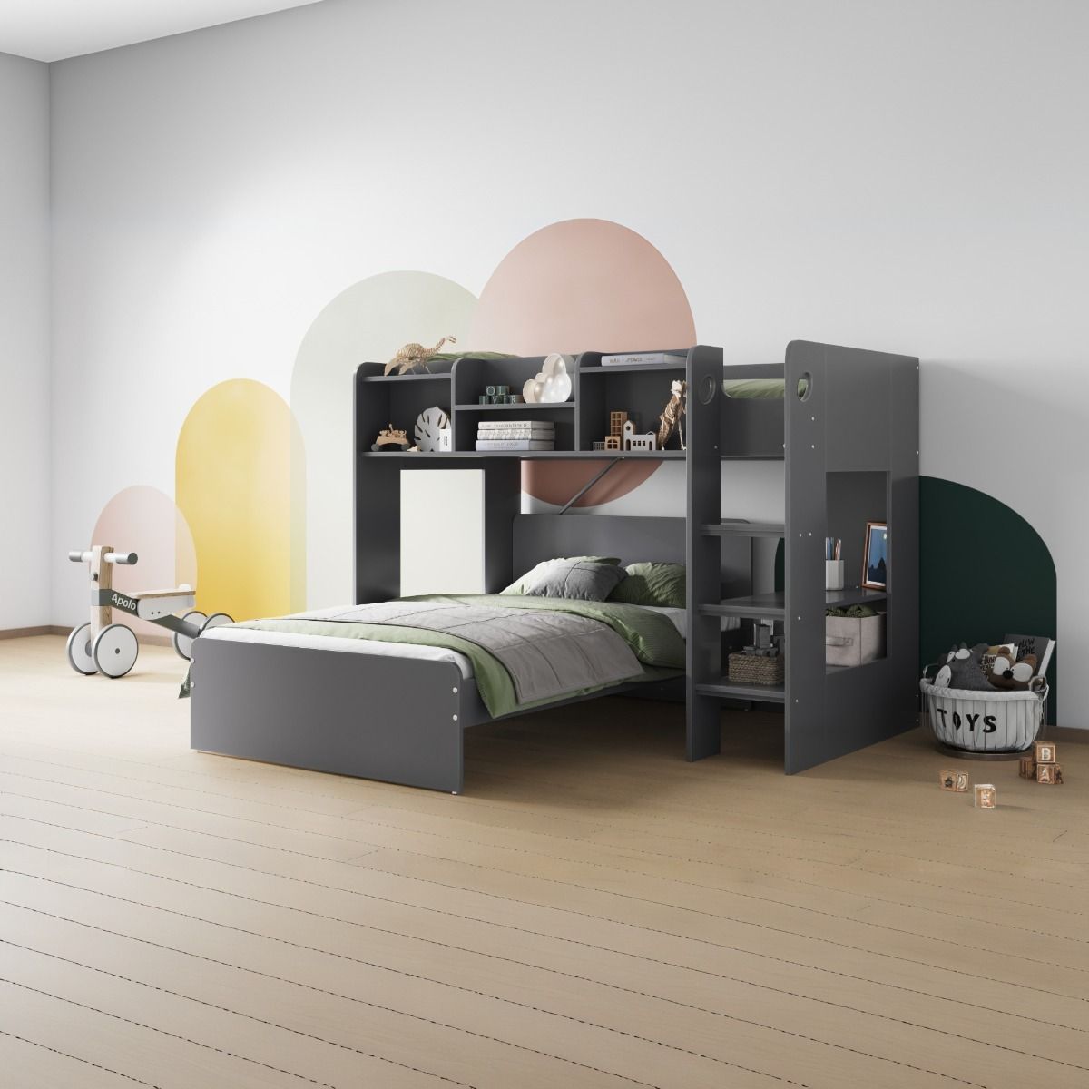 Flair Wizard L Shaped Triple Bunk Bed Grey