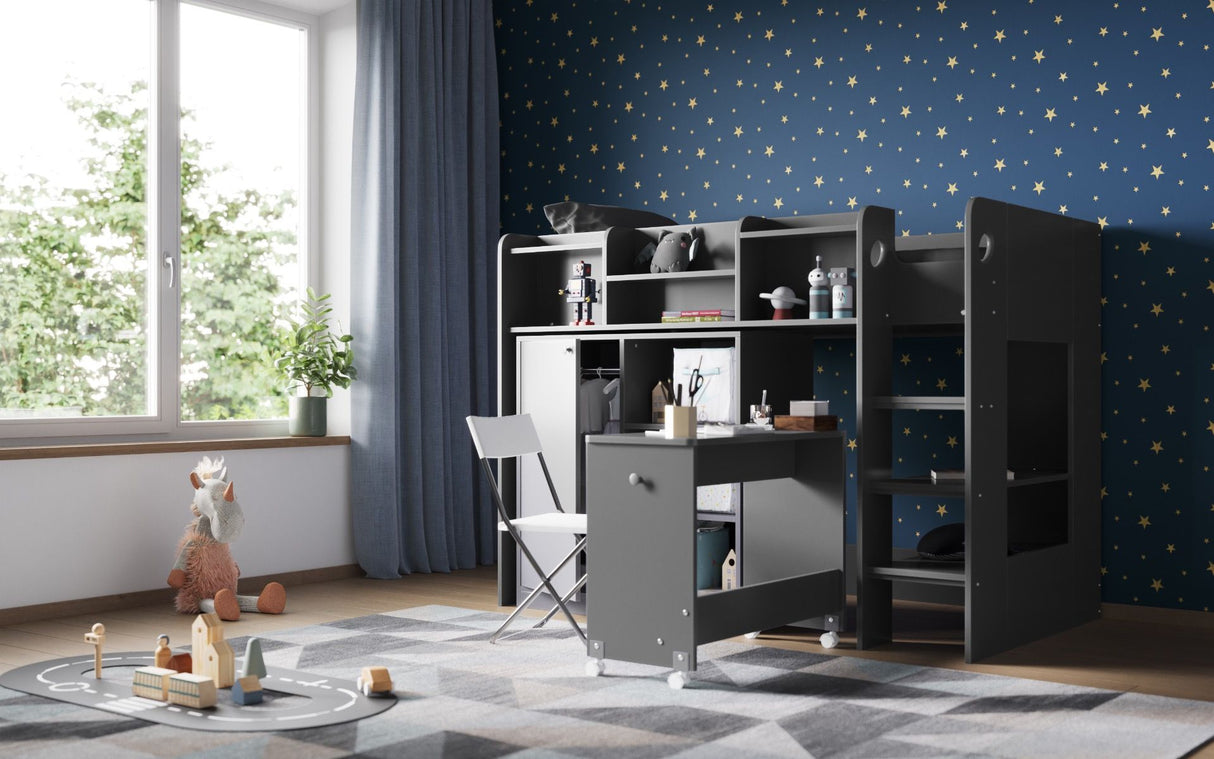 Flair Wizard Junior High Sleeper Workstation Grey
