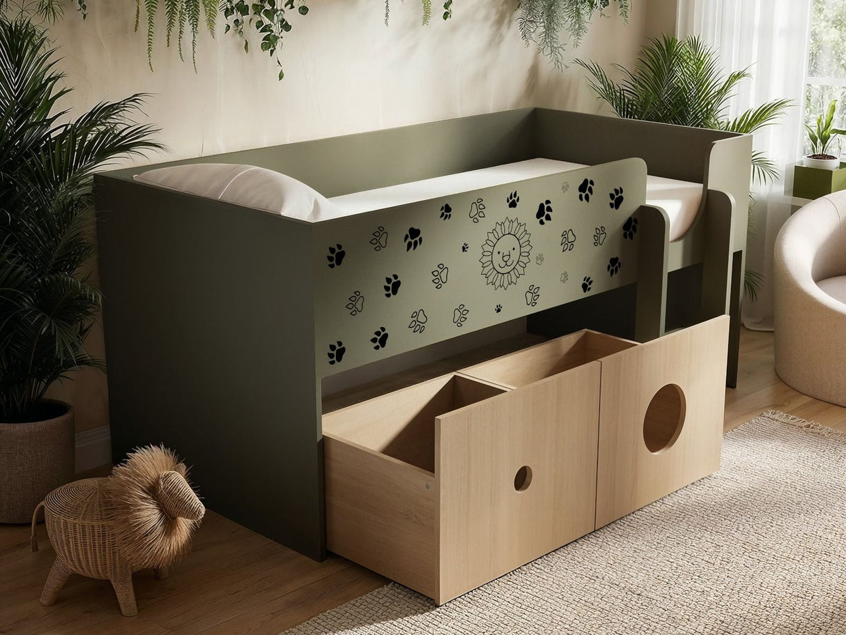 Flair Zaiden Mid Sleeper with Toy Box Green