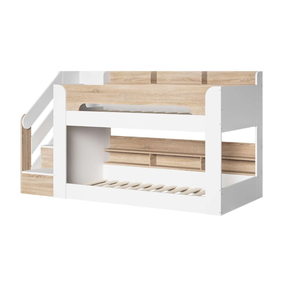 Flair Zeno Staircase Low Bunk with Storage White & Oak